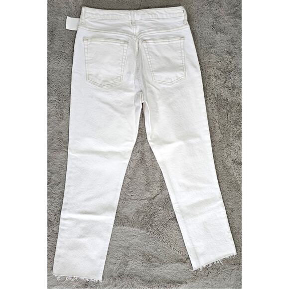 Topshop Straight Leg White Jeans, Raw Frayed Hem, Gold Rivets, Sz 8, NWT - Picture 4 of 12